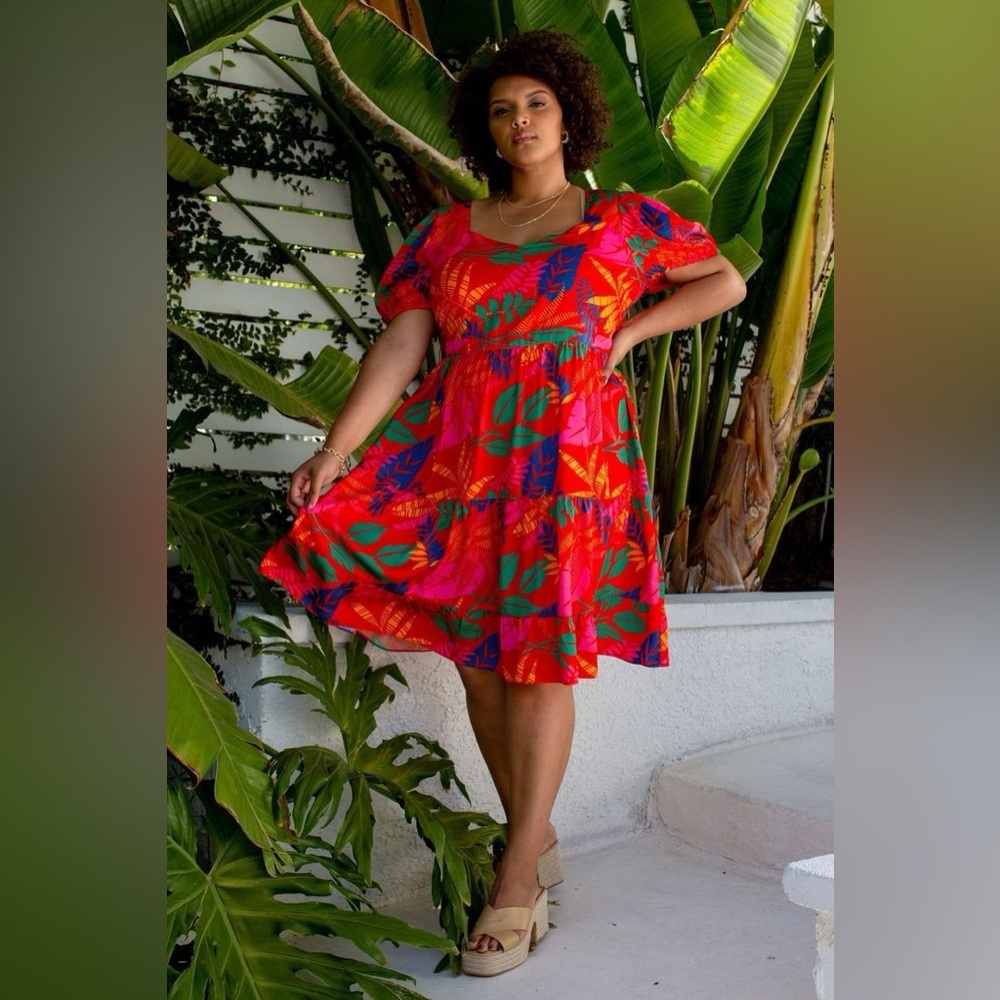 Colorful Leaf Print Dress Farm Rio Inspired